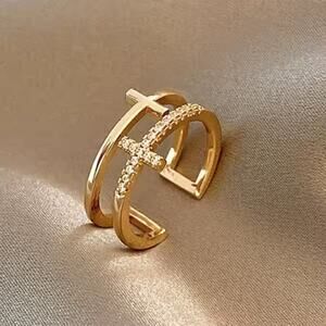 Elegant Chic Trendy Double Cross Adjustable Statement Ring - Adjustable